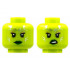 Minifigure, Head Dual Sided Alien Female Silver Tattoos, Gold Eye Shadow, Dark Green Lips, Neutral / Sneer Pattern - Hollow Stud: {ярко жълто-зелен}