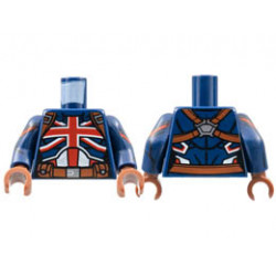 Torso Female Armor, Red British Union Jack Flag, Reddish Brown Belt Pattern / Dark Blue Arms with Red Shoulder Stripe Pattern / Reddish Brown Hands : {земно син}