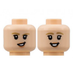 Minifigure, Head Dual Sided Female, Dark Tan Eyebrow, Medium Nougat Lips, Lopsided Grin / Smile with Teeth Pattern - Hollow Stud: {светло нуга}