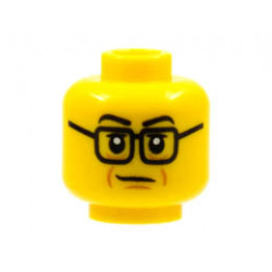 Minifigure, Head Black Eyebrows and Glasses, Medium Nougat Age Lines Pattern - Hollow Stud: {ярко жълт}