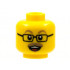 Minifigure, Head Dark Tan Eyebrows and Moustache, Black Glasses, Open Mouth with Teeth and Tongue Pattern - Hollow Stud: {ярко жълт}