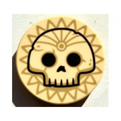 Tile, Round 2 x 2 with Bottom Stud Holder with Black Skull Outline on Dark Tan Sun Pattern: {тухлено жълт}