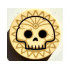 Tile, Round 2 x 2 with Bottom Stud Holder with Black Skull Outline on Dark Tan Sun Pattern: {тухлено жълт}