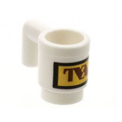 Minifigure, Utensil Cup with Reddish Brown TVA Logo on Gold Rectangle Pattern: {бял}