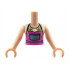 Torso Mini Doll Girl White Blouse with Gold Plants, Dark Pink Apron with Metallic Blue Pocket Pattern, Light Nougat Arms with Hands : {светло нуга}