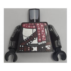 Torso SW Mandalorian Silver Beskar Armor Plates, Reddish Brown Belts, Red Christmas Scarf Pattern (Din Djarin) / Dark Brown Arms with Silver Beskar Plates Pattern / Black Hands : {тъмно кафяв}