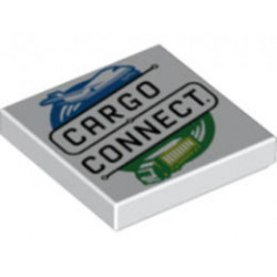 Tile 2 x 2 with Groove with CARGO CONNECT, Airplane, and Truck Pattern: {бял}