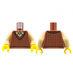 Torso Cardigan Sweater, Dark Brown Crisscross Stripes, White Shirt, Tan Bow Tie Pattern / Tan Arms / Yellow Hands: {червеникаво-кафяв}