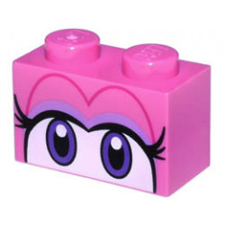 Brick 1 x 2 with Dark Purple and White Eyes, Long Black Eyelashes, and Lavender Eye Shadow Pattern (Super Mario Birdo): {ярко пурпурен}