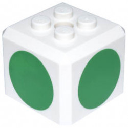Brick, Modified Cube, 4 Studs on Top with Green Circle Pattern on All Sides (Super Mario Green Toad Cap): {бял}