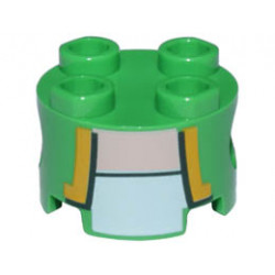Brick, Round 2 x 2 with Pin Holes with Bright Light Orange Lapels, Dark Green Lines, and White Undershirt Pattern (Super Mario Green Toad Torso) : {ярко зелен}