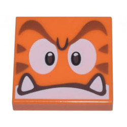 Tile 2 x 2 with Groove with Angry Reddish Brown Eyebrows, Dark Brown and White Eyes, Closed Mouth with Bottom Fangs Pattern (Super Mario Cat Goomba Face) : {ярко оранжев}