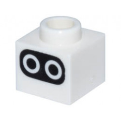 Brick, Modified 1 x 1 x 2/3 with Open Stud with Circle Eyes on Black Background Pattern (Super Mario Baby Blooper Face): {бял}