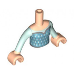 Torso Mini Doll Girl Medium Azure Top with Silver Hems and Light Aqua Pattern, Light Nougat Arms with Hands with Light Aqua Sleeves : {светло нуга}