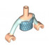 Torso Mini Doll Girl Medium Azure Top with Silver Hems and Light Aqua Pattern, Light Nougat Arms with Hands with Light Aqua Sleeves : {светло нуга}