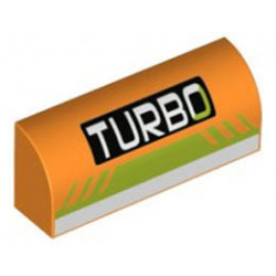 Slope, Curved 1 x 4 x 1 1/3 with TURBO on Black Rectangle, Lime and White Stripes Pattern: {ярко оранжев}