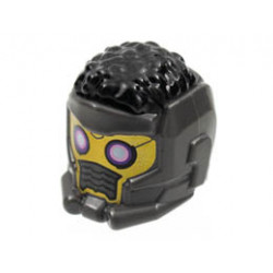Minifigure, Headgear Helmet Space Wraparound with Black Hair on Top, Breathing Vents and Purple Rimmed Eye Holes Pattern (Star-Lord) : {титаниево метален}
