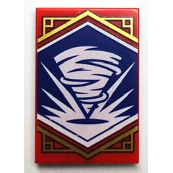 Tile 2 x 3 with White Tornado Spiral on Dark Purple Background with Gold Trim Pattern (Ninjago Balance Banner): {ярко червен}