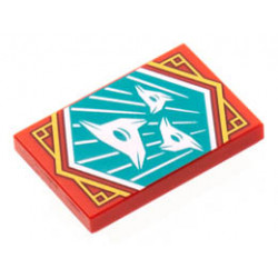 Tile 2 x 3 with White 3-Pointed Shuriken on Dark Turquoise Background with Gold Trim Pattern (Ninjago Surprise Banner): {ярко червен}