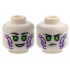 Minifigure, Head Dual Sided Female Alien, Black Eyebrows, Bright Green Eyes, Silver Lips, Dark Purple Circuitry, Smile / Frown Pattern - Hollow Stud : {бял}
