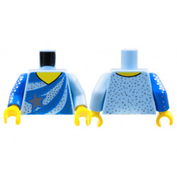 Torso Ice Skating Leotard, Blue Stripes, Silver Star and Speckles Pattern / Bright Light Blue Arm Left / Blue Arm with Silver Star Speckles Right / Yellow Hands: {светло кралско син}