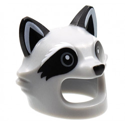 Minifigure, Headgear Head Cover, Costume Raccoon with Black Ears, Nose and Eyepatches Pattern: {умерено каменно сив}