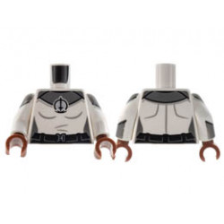 Torso Female, Dark Bluish Gray Shoulders, SWORD Logo Pattern / White Arms with Dark Bluish Gray Shoulder and Cuff Pattern / Reddish Brown Hands : {бял}