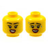 Minifigure, Head Dual Sided Female Black Eyebrows, Red Lips, Smile with Teeth / Worried with Sweat Pattern - Hollow Stud: {ярко жълт}