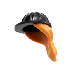 Minifigure, Headgear Helmet Construction with Molded Nougat Ponytail Hair Pattern: {черен}