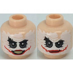 Minifigure, Head Dual Sided, White Mask with Gray Eyes, Red Scars, Grin / Closed Mouth Pattern (The Joker) - Hollow Stud: {светло нуга}