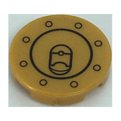 Tile, Round 2 x 2 with Bottom Stud Holder with Black Circles (Fuel Cap) Pattern: {топло златист}