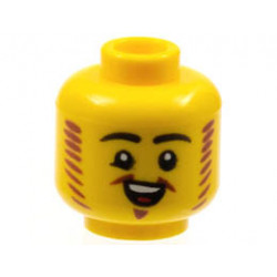 Minifigure, Head Black Eyebrows, Reddish Brown Mutton Chops and Van Dyke Beard, Open Smile Pattern - Hollow Stud: {ярко жълт}