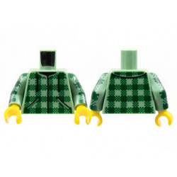 Torso Baja Shirt, Dark Green Plaid, Black Drawstrings Pattern / Sand Green Arms with Dark Green Plaid Pattern / Yellow Hands: {пясъчно зелен}