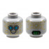 Minifigure, Head Alien Robot with Gold Circuitry, Medium Azure Eyes, Black Smile, and Bright Green Battery Indicator on Back Pattern - Hollow Stud: {умерено каменно сив}