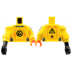 Torso Armor Black Wrench, Orange Panel Lines Pattern / Yellow Arm Left with Black 'S' Pattern and Orange Hand / Yellow Mech Arm and Black Claw Right: {ярко жълт}