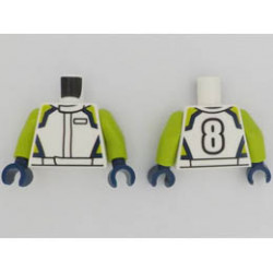 Torso Racing Jacket with Lime and Dark Blue Highlights, Number 8 on Back Pattern / Lime Arms / Dark Blue Hands: {бял}