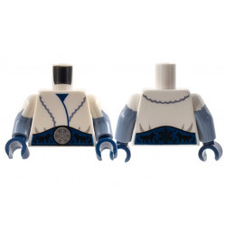 Torso Fur Coat, Dark Blue Sash, Silver Snowflake, Black Dogs Pattern / Sand Blue Arms with White Short Sleeves Jagged Edge Pattern / Dark Blue Hands: {бял}