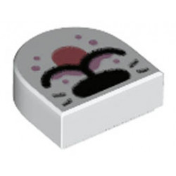 Tile, Round 1 x 1 Half Circle Extended with Black Nose, Whiskers, and Closed Mouth with Coral Tongue and Bright Pink Splotch Pattern : {бял}