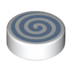 Tile, Round 1 x 1 with Bright Light Blue Spiral Pattern: {бял}