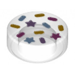 Tile, Round 1 x 1 with Bright Light Blue, Dark Pink, Lavender, and Yellow Sprinkles and Stars Pattern: {прозрачен}