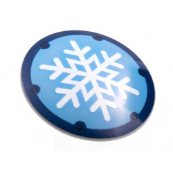 Minifigure, Shield Circular / Round Convex Face with White Snowflake on Medium Blue Background, Dark Blue Border Pattern: {умерено каменно сив}