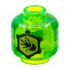 Minifigure, Head without Face with Yellow Hexagon with Black Outline and Exploding Ball Pattern on Both Sides - Vented Stud: {прозрачно ярко зелен}