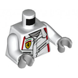 Torso Race Suit with Ferrari Logo, Black Zippers, Red Stripes Pattern / White Arms / Light Bluish Gray Hands: {бял}