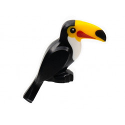Bird, Toucan with Molded Bright Light Orange Beak and White Chest and Printed Eyes, Tip of Beak, and Red Markings Pattern: {черен}