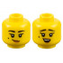 Minifigure, Head Dual Sided Female Black Eyebrows and Beauty Mark, Medium Nougat Lips, Lopsided Grin / Surprised Pattern - Hollow Stud : {ярко жълт}