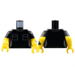 Torso Female Dark Bluish Gray Collar and Pockets Pattern / Yellow Arms with Molded Black Short Sleeves and Printed Dark Azure Watch on Left Arm Pattern / Yellow Hands: {черен}