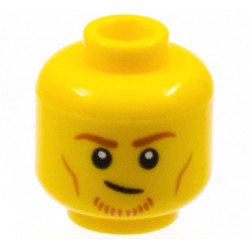 Minifigure, Head Dark Orange Eyebrows and Chin Whiskers, Medium Nougat Cheek Lines Pattern - Hollow Stud: {ярко жълт}