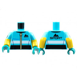 Torso Jacket Black Sport Mountains Logo Pattern / Yellow Arms with Medium Azure Short Sleeves and Black Sport Mountains on Right Arm Pattern / Dark Turquoise Hands: {умерено небесносин}