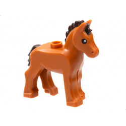 Horse, Foal with Stud on Back with Molded Dark Brown Mane and Tail and Printed Black Eyes Pattern: {тъмно оранжев}