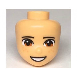 Mini Doll, Head Friends with Black Eyebrows, Dark Orange Eyes, Freckles and Open Mouth Smile with Teeth Pattern: {умерен тан}